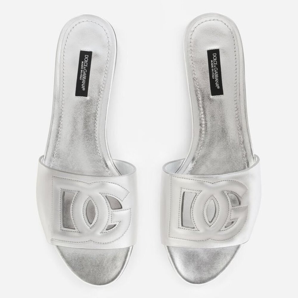 NEW Dolce & Gabbana Ciabatta Flat Nappa Mordore Silver Slides size 35.5 $795.00 - Picture 4 of 16